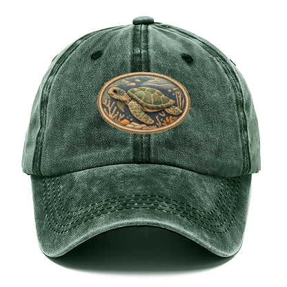 SEA TURTLE - swimming turtle in green and blue , ocean life - Classic Cap - Forest Mist(Green)