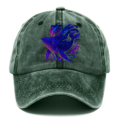 Majestic whale with body composed of galaxy clusters, stellar fins flowing like - Classic Cap - Forest Mist(Green)