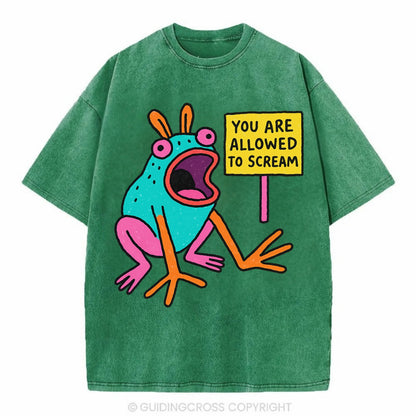 YOU ARE ALLOWED TO SCREAM | Open-mouthed frog mid-scream - Vintage T-shirt - Forest Mist(Green)