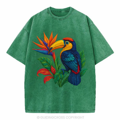 Toucan Paradise - Vintage T-shirt - Forest Mist(Green)