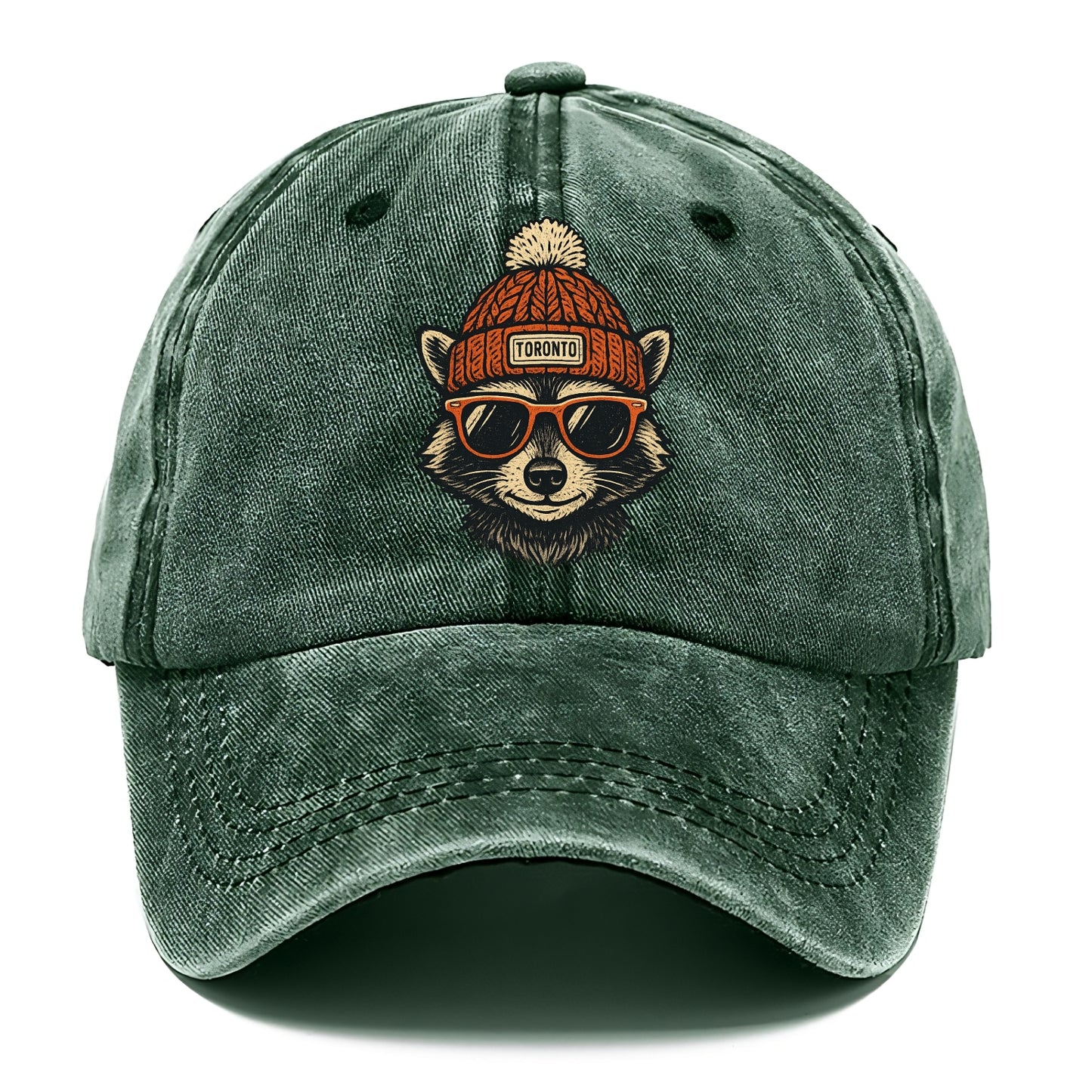 Toronto Raccoon wearing Toronto beanie with pom pom and wayfarer sunglasses - Classic Cap - Forest Mist(Green)