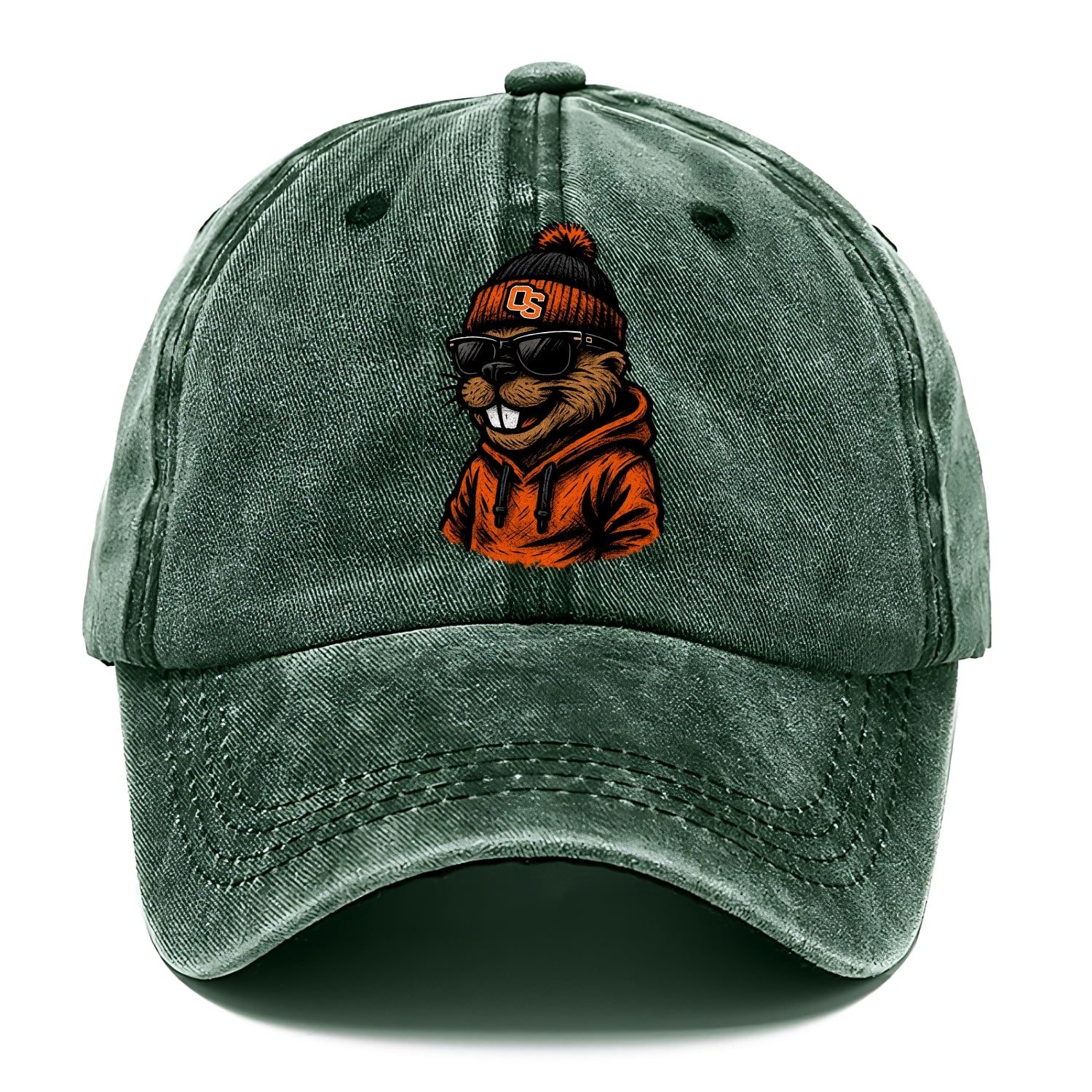 Corvallis Beaver wearing Oregon State beanie with OS patch - Classic Cap - Forest Mist(Green)