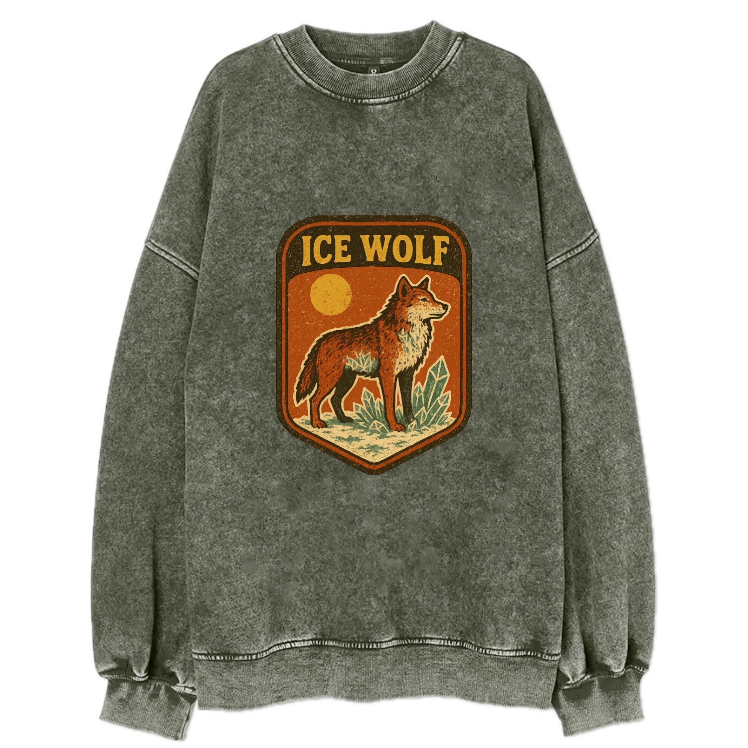 Ice Wolf Crystal  - Vintage Sweatshirt - Forest Mist(Green)