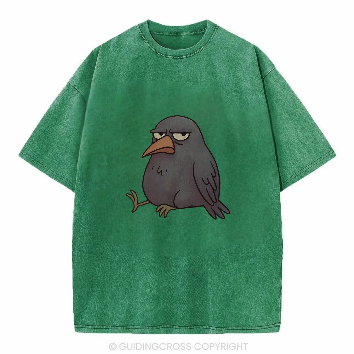 THE CROW JUDGES SILENTLY | Black crow with disapproving look - Vintage T-shirt - Forest Mist(Green)