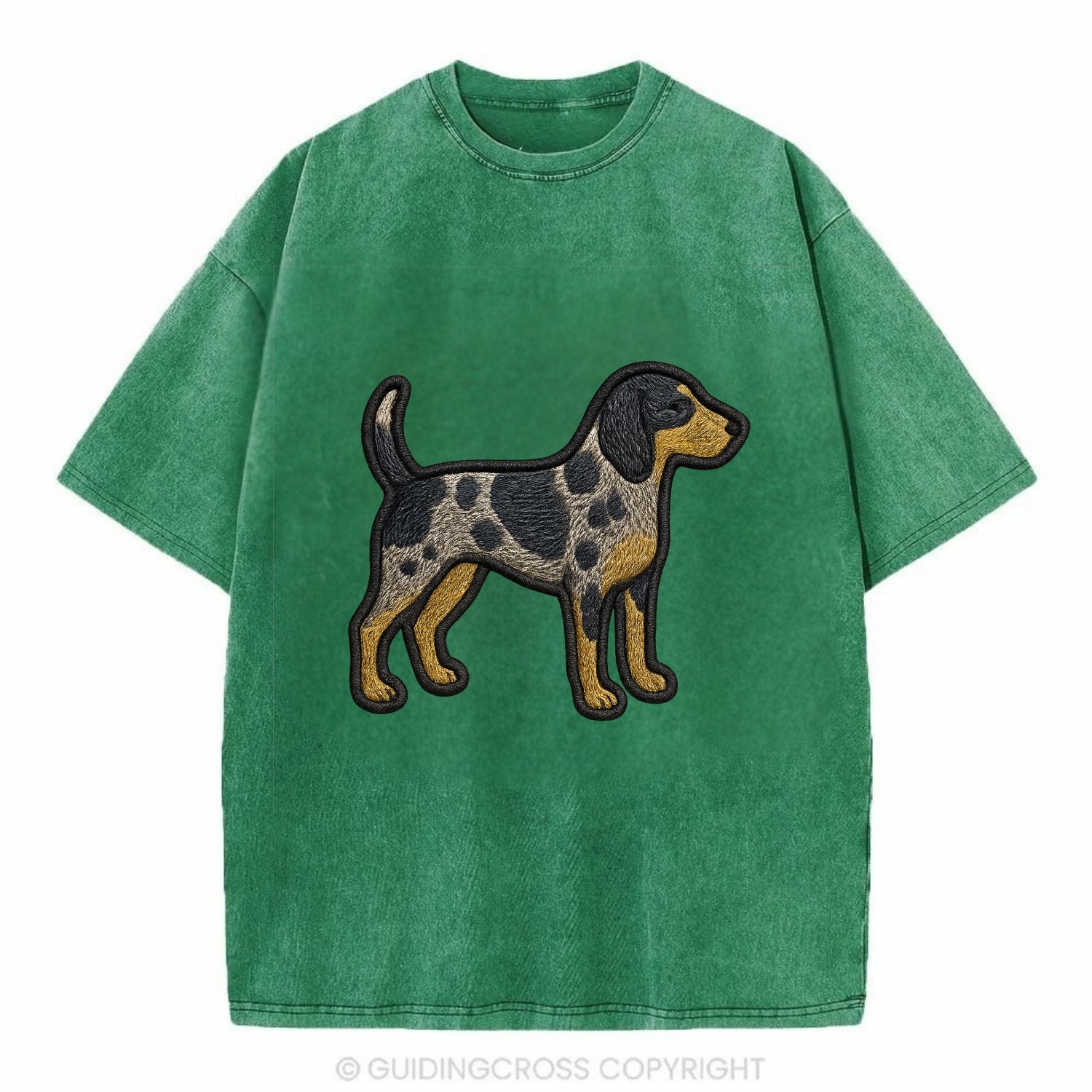 Bluetick Coonhound - Trendy spotted hound logo with prominent black border - Vintage T-shirt - Forest Mist(Green)