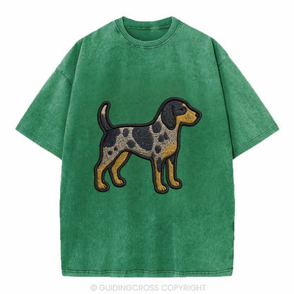 Bluetick Coonhound - Trendy spotted hound logo with prominent black border - Vintage T-shirt - Forest Mist(Green)