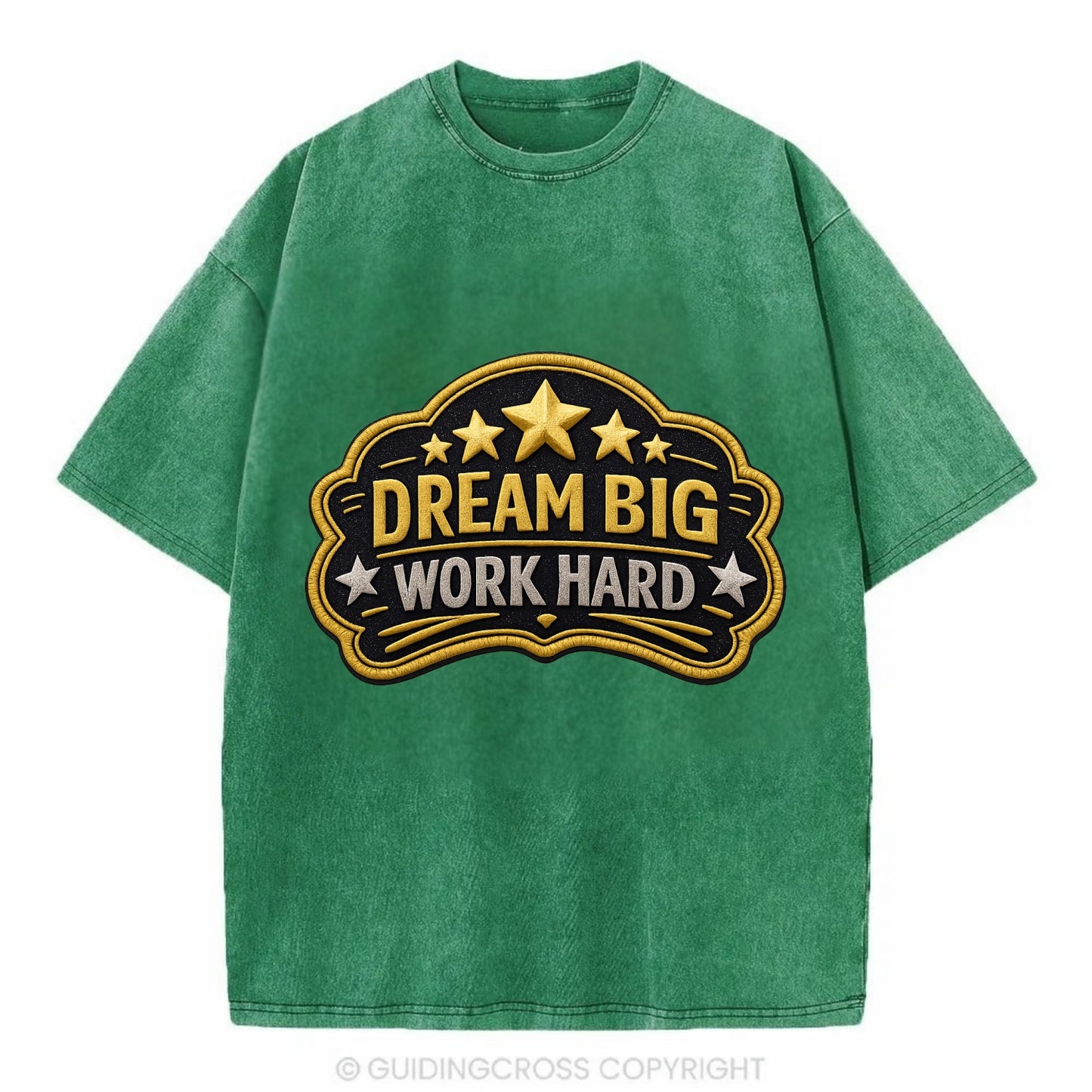 DREAM BIG WORK HARD - stars with text in gold , aspiration - Vintage T-shirt - Forest Mist(Green)