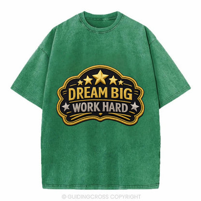 DREAM BIG WORK HARD - stars with text in gold , aspiration - Vintage T-shirt - Forest Mist(Green)