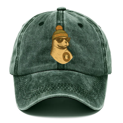 Hawaii Monk Seal wearing Honolulu beanie with pom pom and wayfarer sunglasses - Classic Cap - Forest Mist(Green)