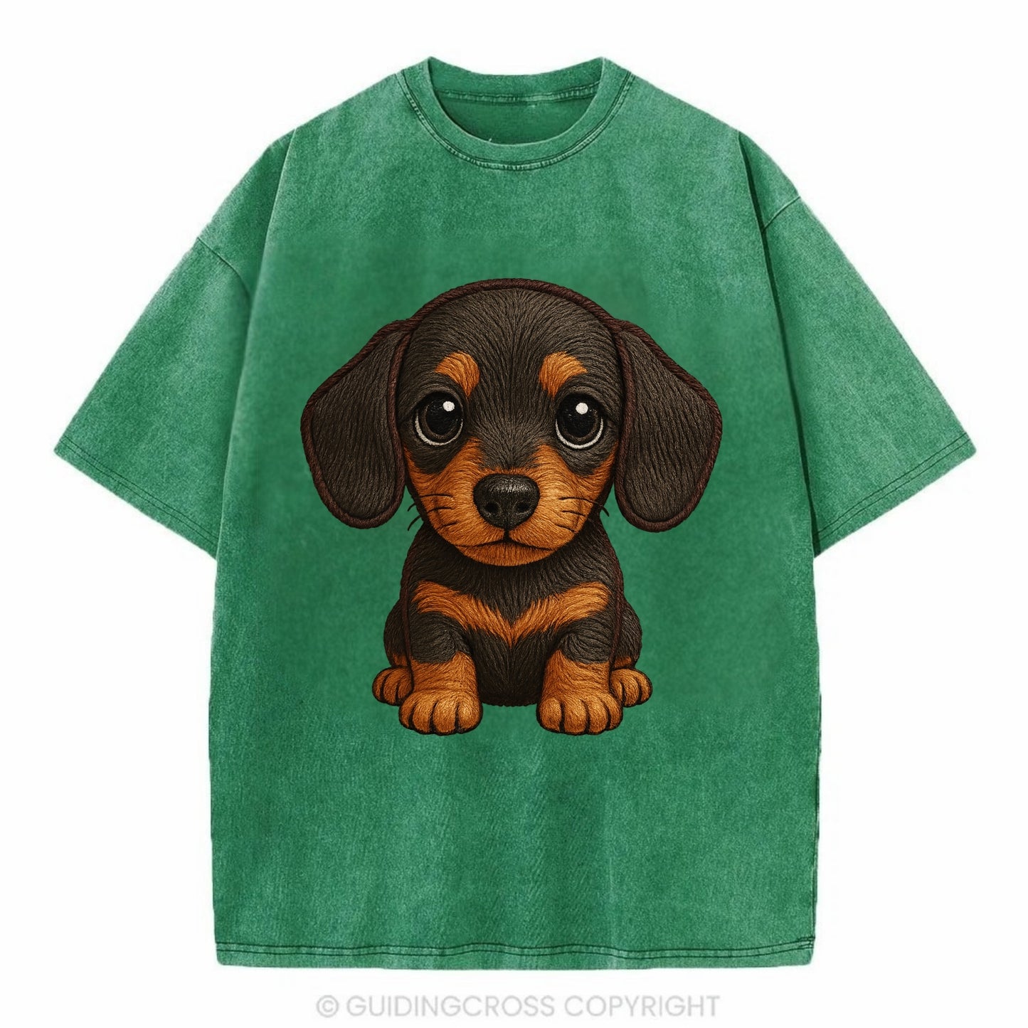 Baby Dachshund Puppy - long body, short legs, floppy ears, curious eyes, - Vintage T-shirt - Forest Mist(Green)