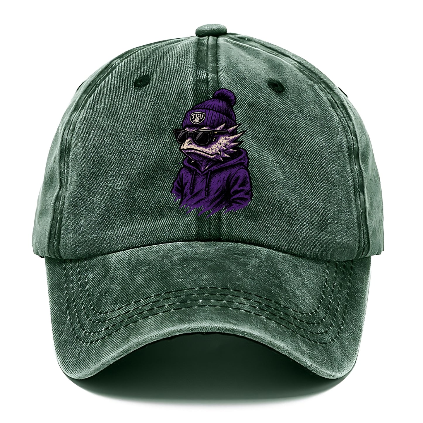 Fort Worth Horned Frog wearing TCU beanie with frog patch - Classic Cap - Forest Mist(Green)
