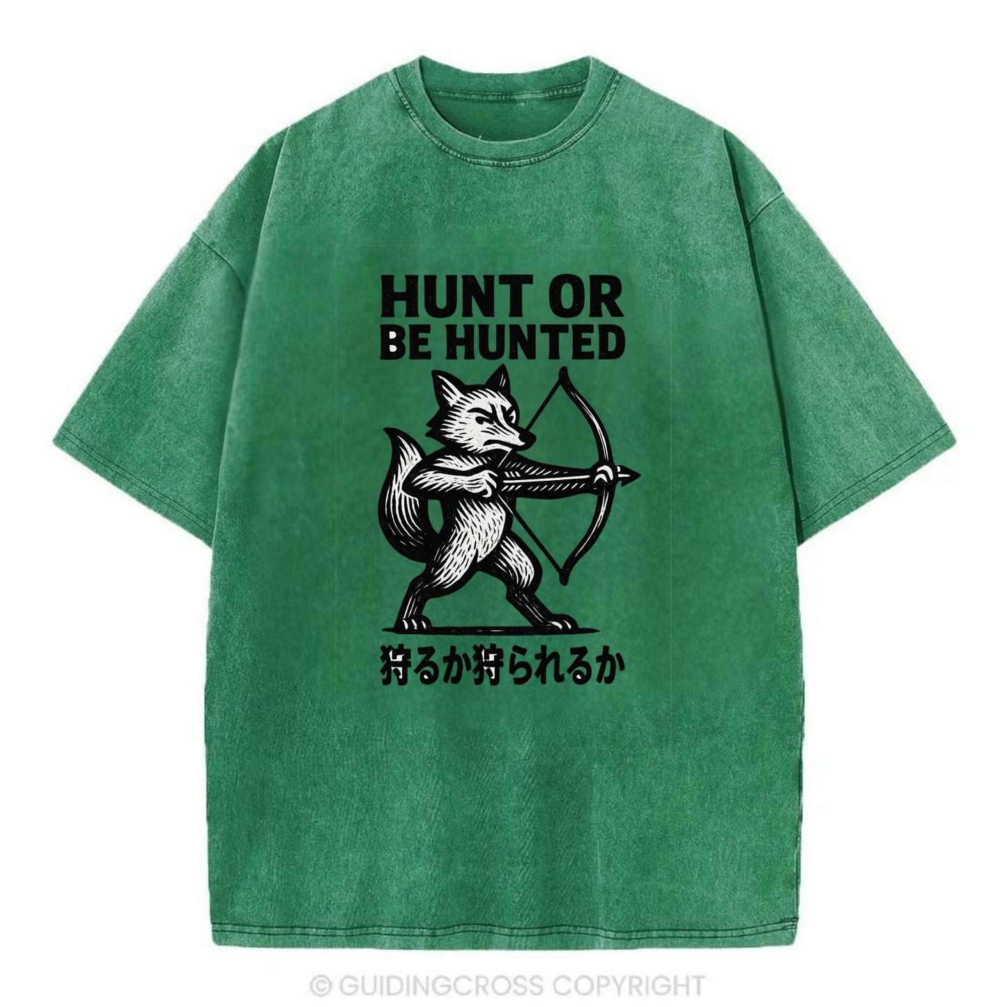 Hunt or Be Hunted - Fox drawing bow and Vintage T-shirt - Forest Mist(Green)