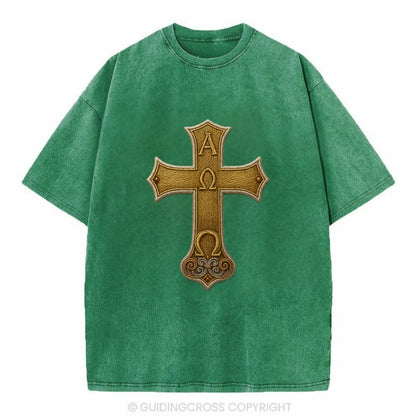 Alpha Omega Cross  - Vintage T-shirt - Forest Mist(Green)