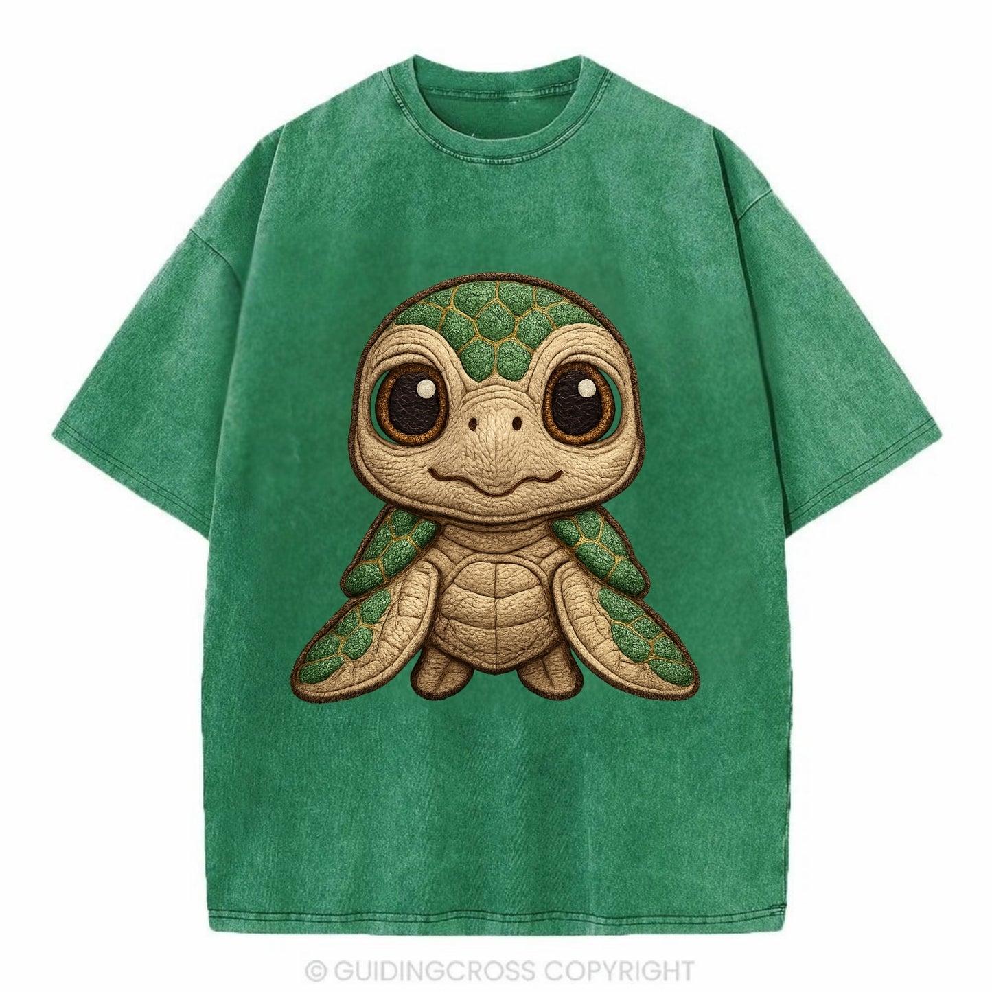 Baby Green Sea Turtle - emerald shell, large innocent brown eyes, tiny flippers, - Vintage T-shirt - Forest Mist(Green)