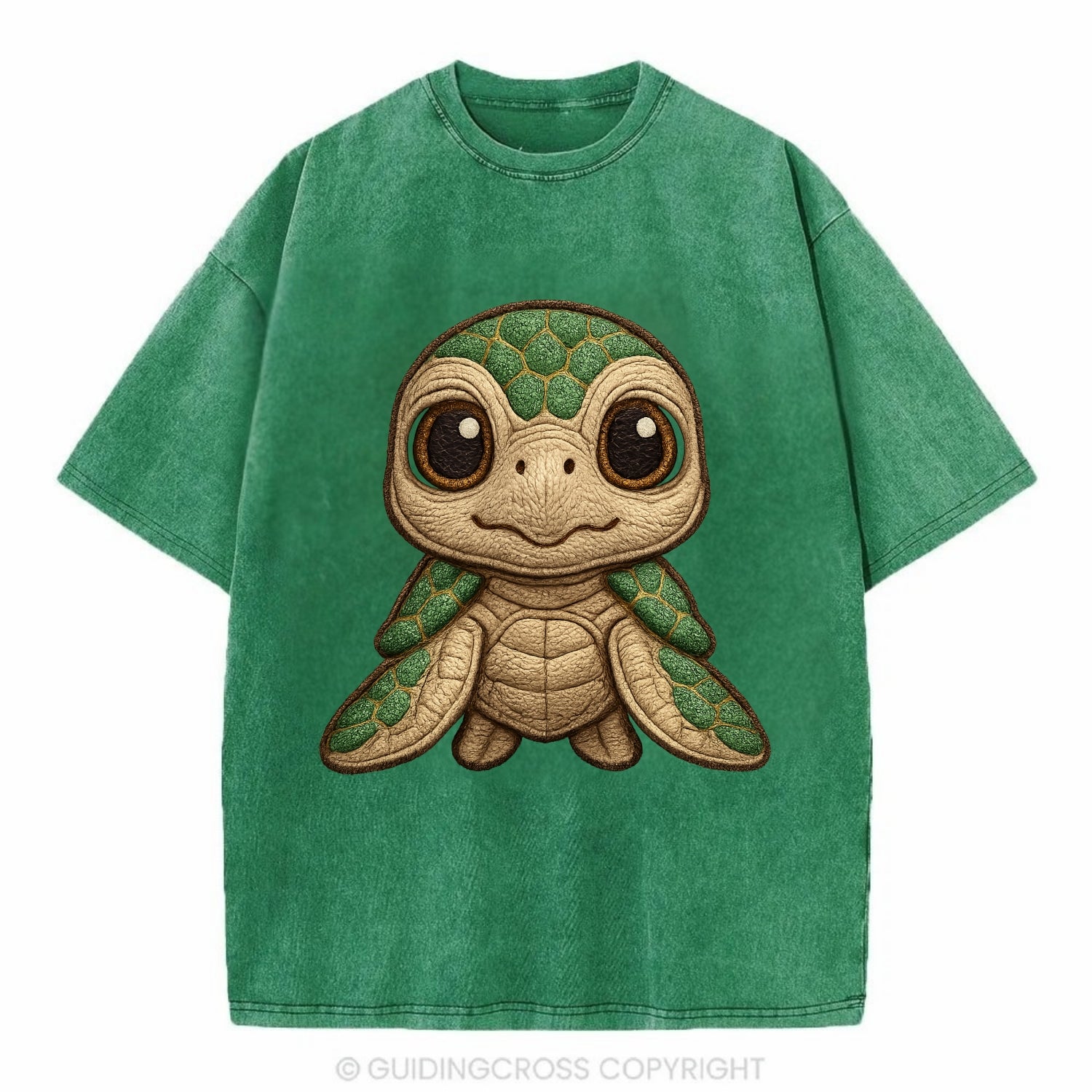 Baby Green Sea Turtle - emerald shell, large innocent brown eyes, tiny flippers, - Vintage T-shirt - Forest Mist(Green)