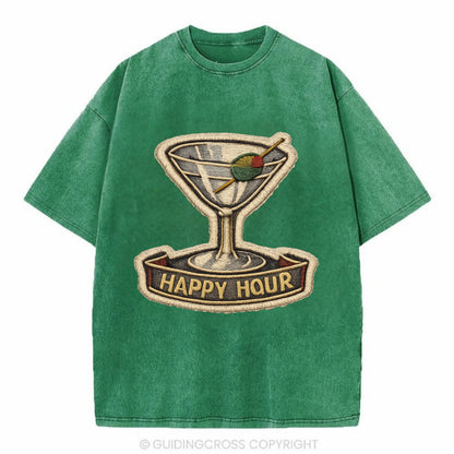 COCKTAIL MARTINI - martini glass with olive in silver and green , happy hour - Vintage T-shirt - Forest Mist(Green)