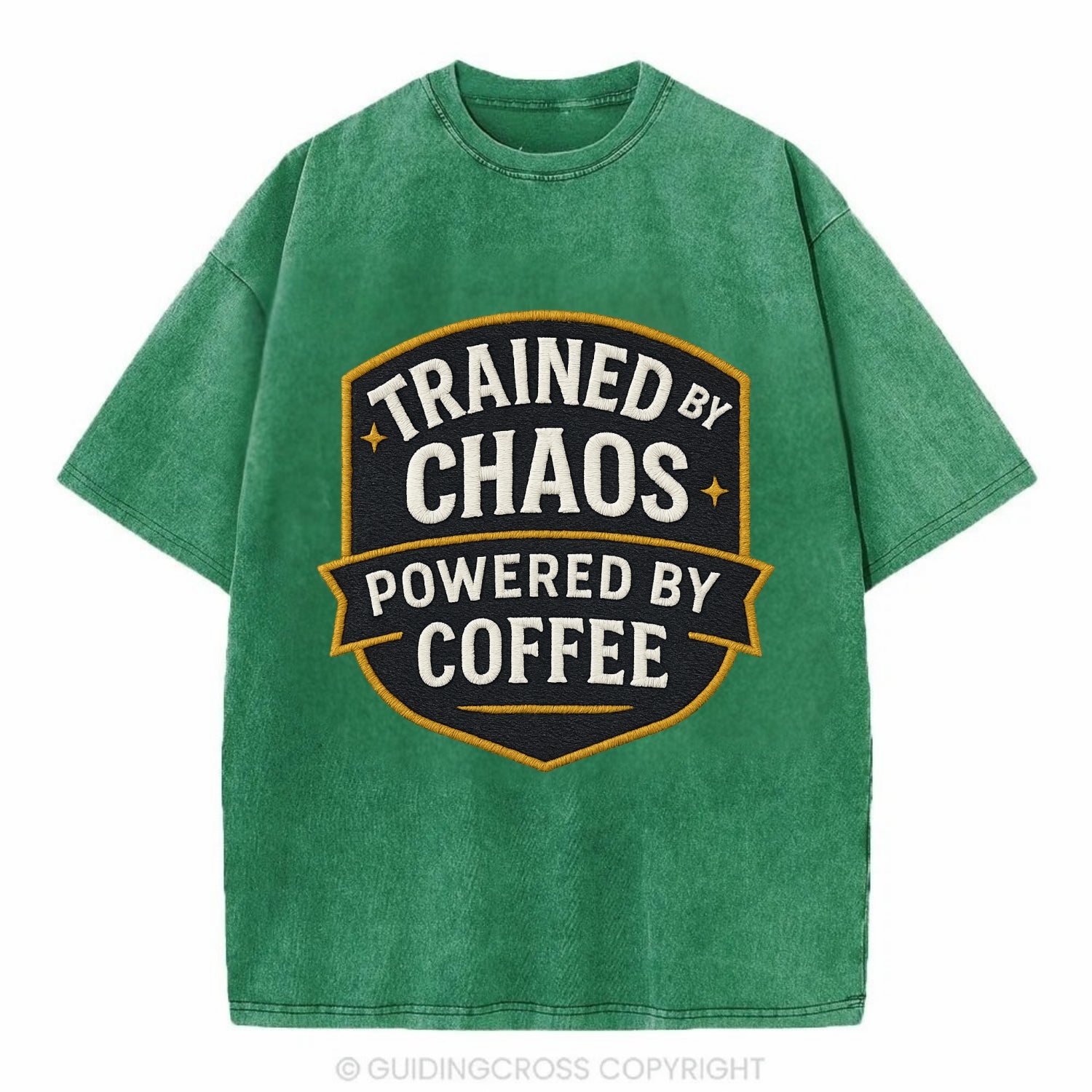 Trained by chaos, powered by coffee - Vintage T-shirt - Forest Mist(Green)