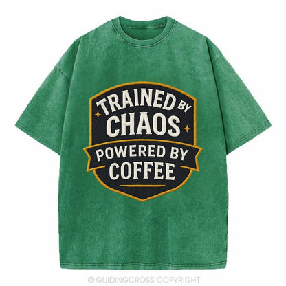 Trained by chaos, powered by coffee - Vintage T-shirt - Forest Mist(Green)