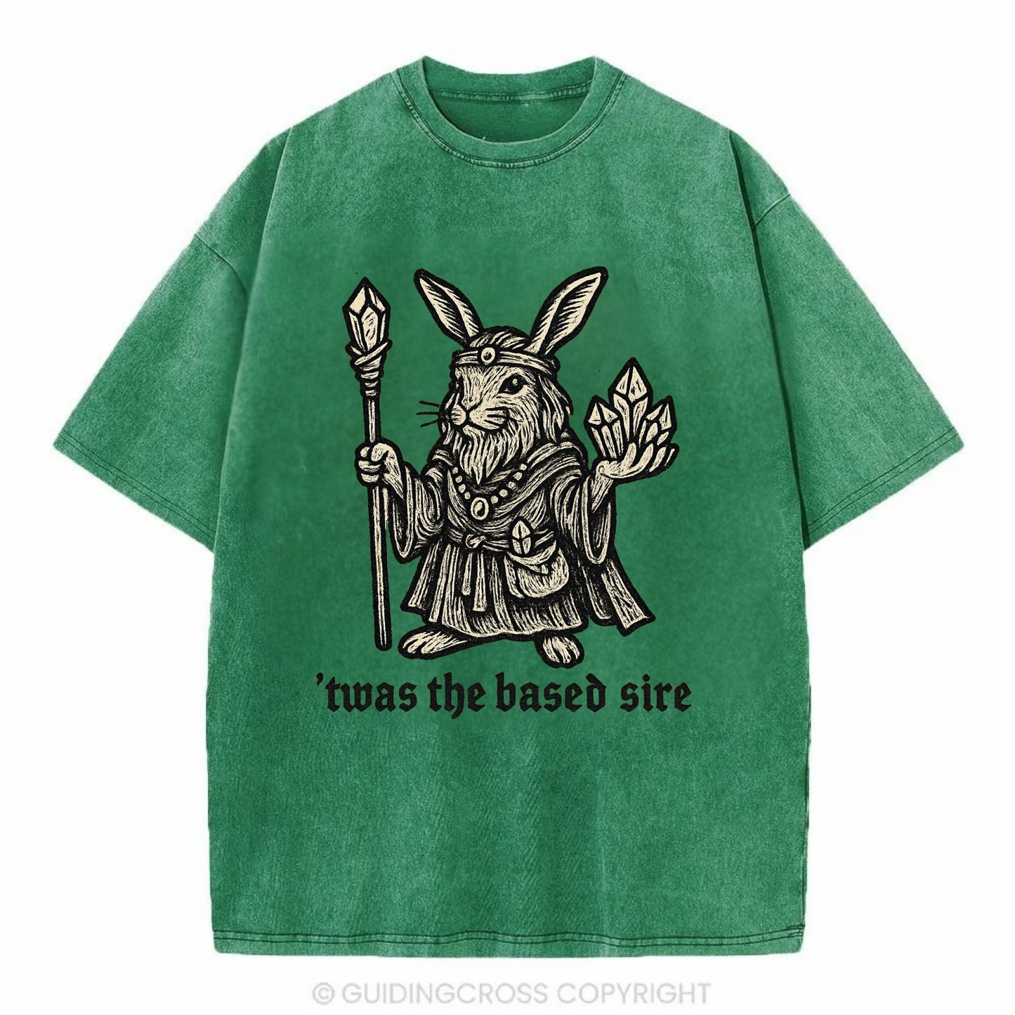 Crystals Healing Hippie Rabbit  - Vintage T-shirt - Forest Mist(Green)