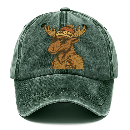 Maine Moose wearing Portland beanie with pom pom and wayfarer sunglasses - Classic Cap - Forest Mist(Green)