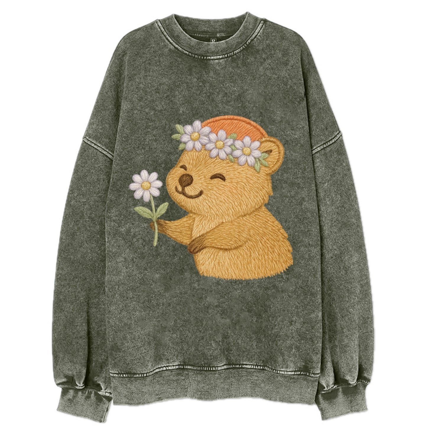 Quokka Daisy Chain - Vintage Sweatshirt - Forest Mist(Green)