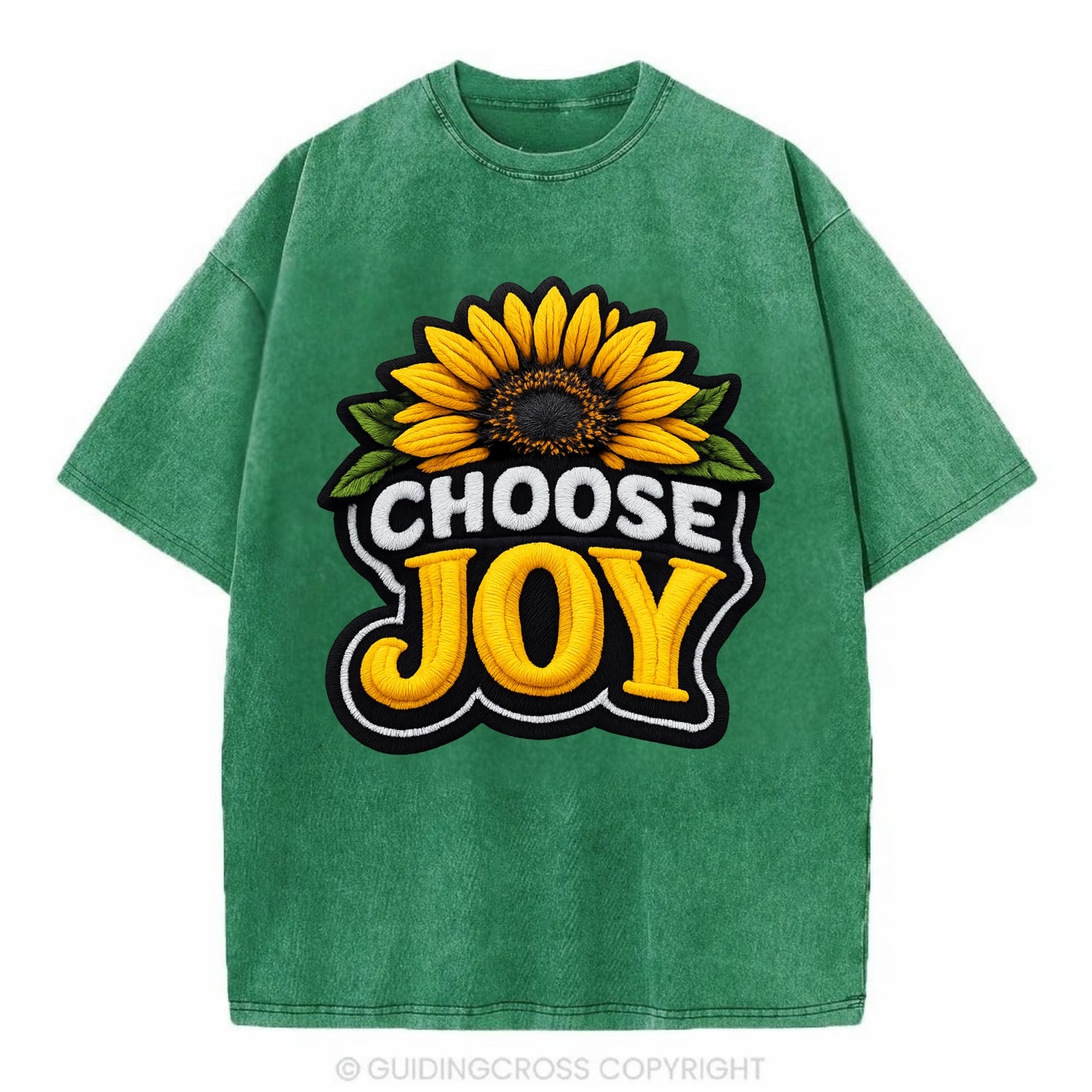 CHOOSE JOY - sunflower with text in yellow , happiness choice - Vintage T-shirt - Forest Mist(Green)