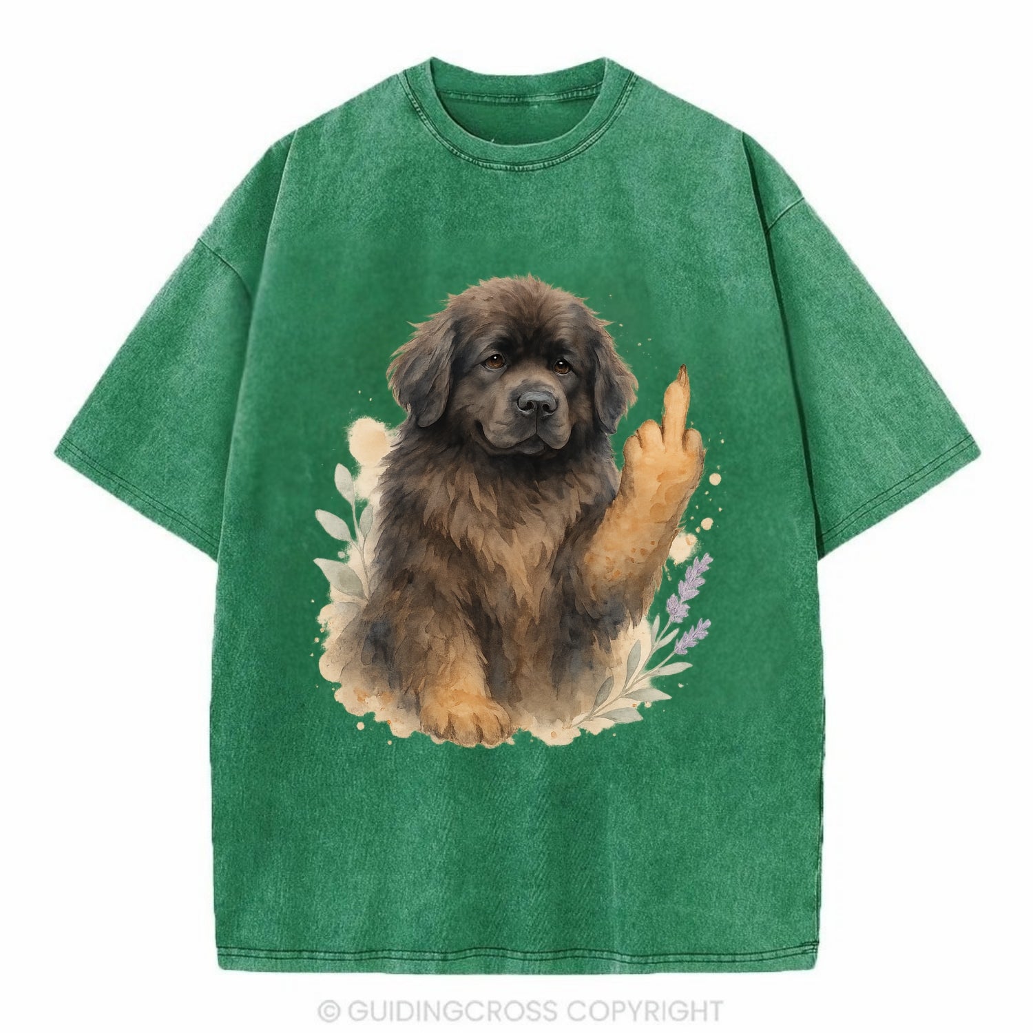 Newfoundland fluffy bear-like with webbed paws, massive gentle paw up - Vintage T-shirt - Forest Mist(Green)