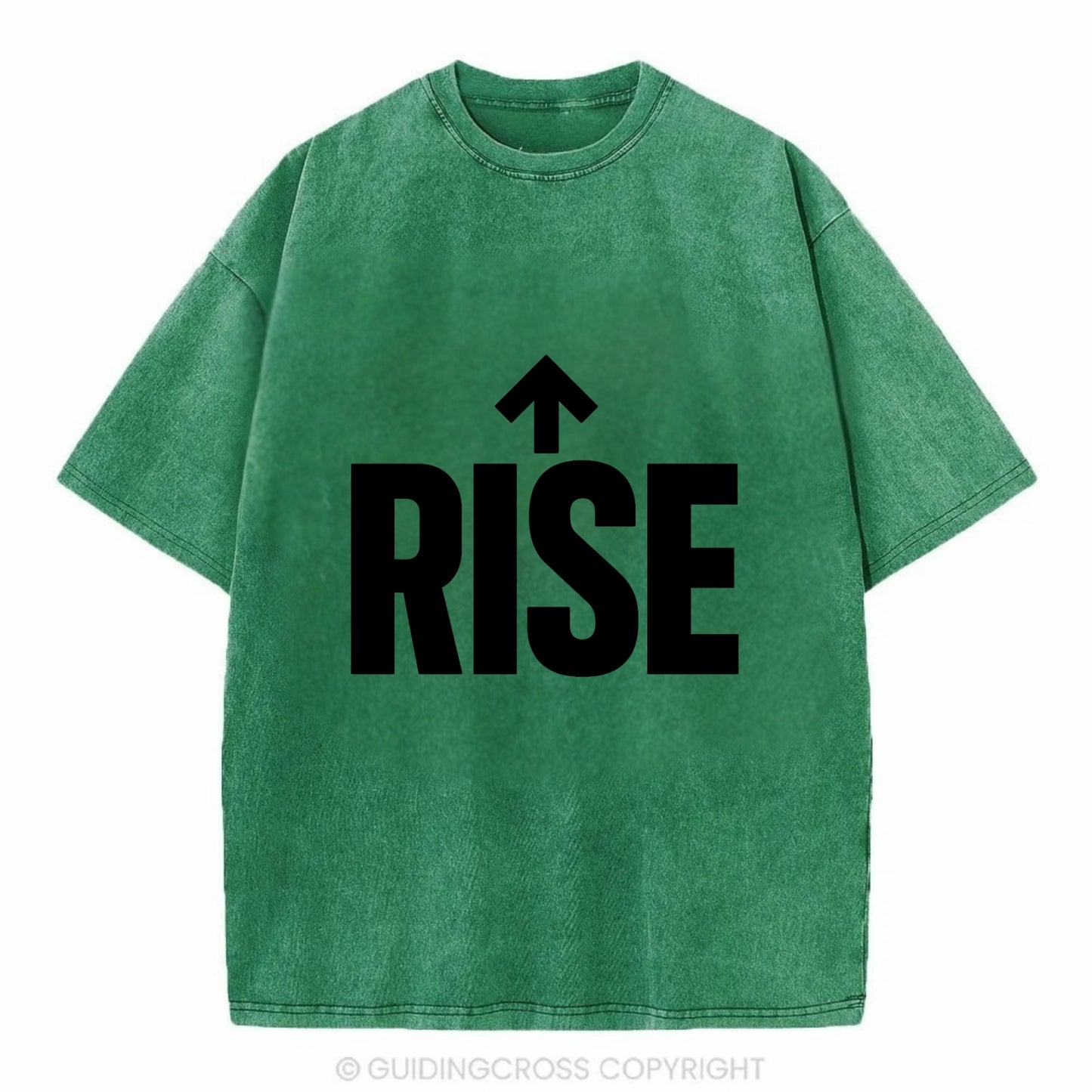 Bold typography design - "RISE" - getting up, ascending, elevating - Vintage T-shirt - Forest Mist(Green)