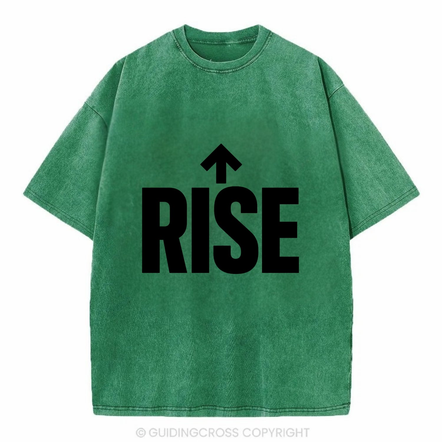 Bold typography design - "RISE" - getting up, ascending, elevating - Vintage T-shirt - Forest Mist(Green)