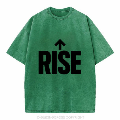 Bold typography design - "RISE" - getting up, ascending, elevating - Vintage T-shirt - Forest Mist(Green)