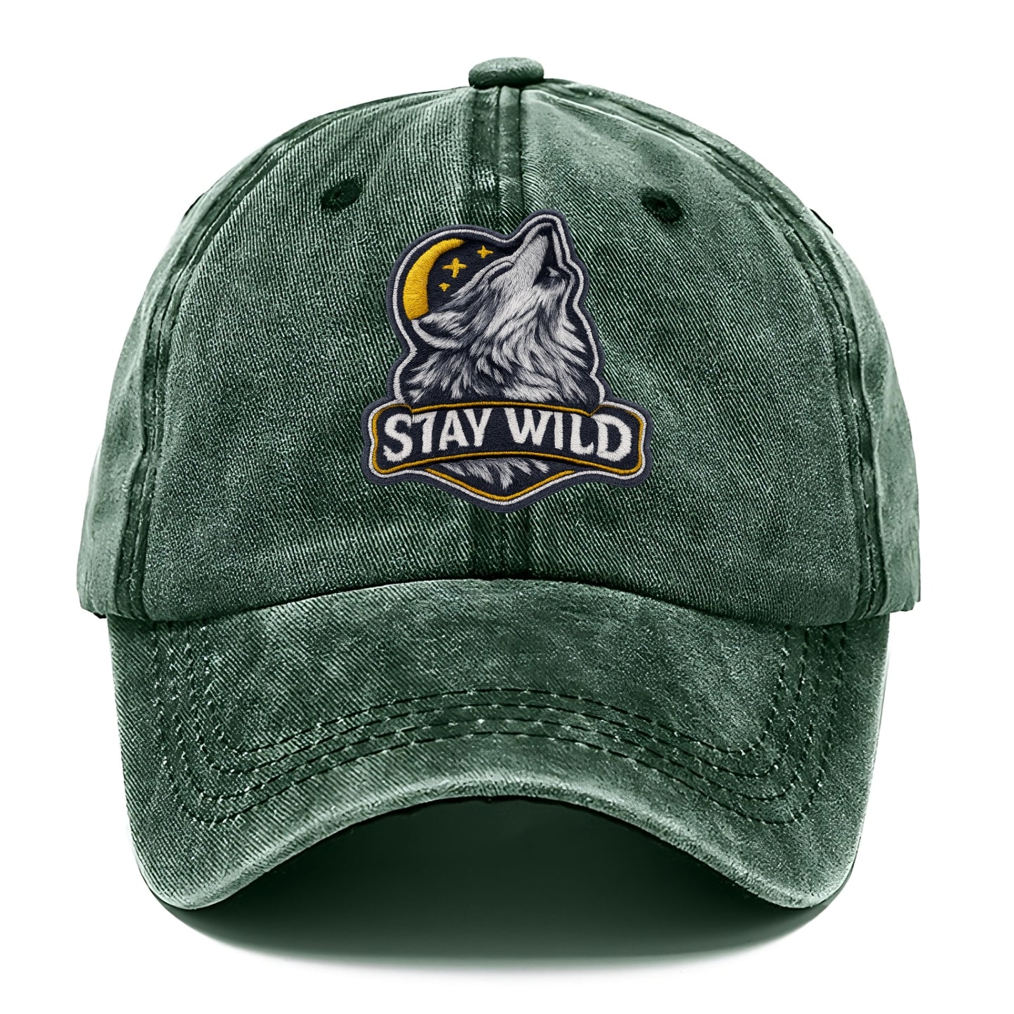 STAY WILD - wolf with text in gray , free spirit - Classic Cap - Forest Mist(Green)