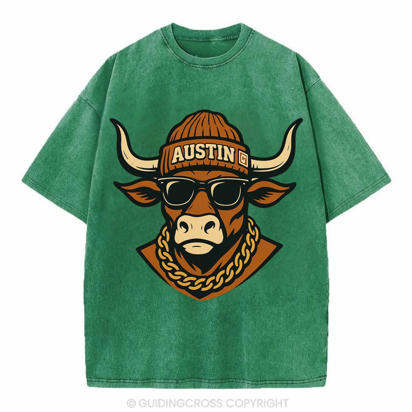 Austin Longhorn - Vintage T-shirt - Forest Mist(Green)