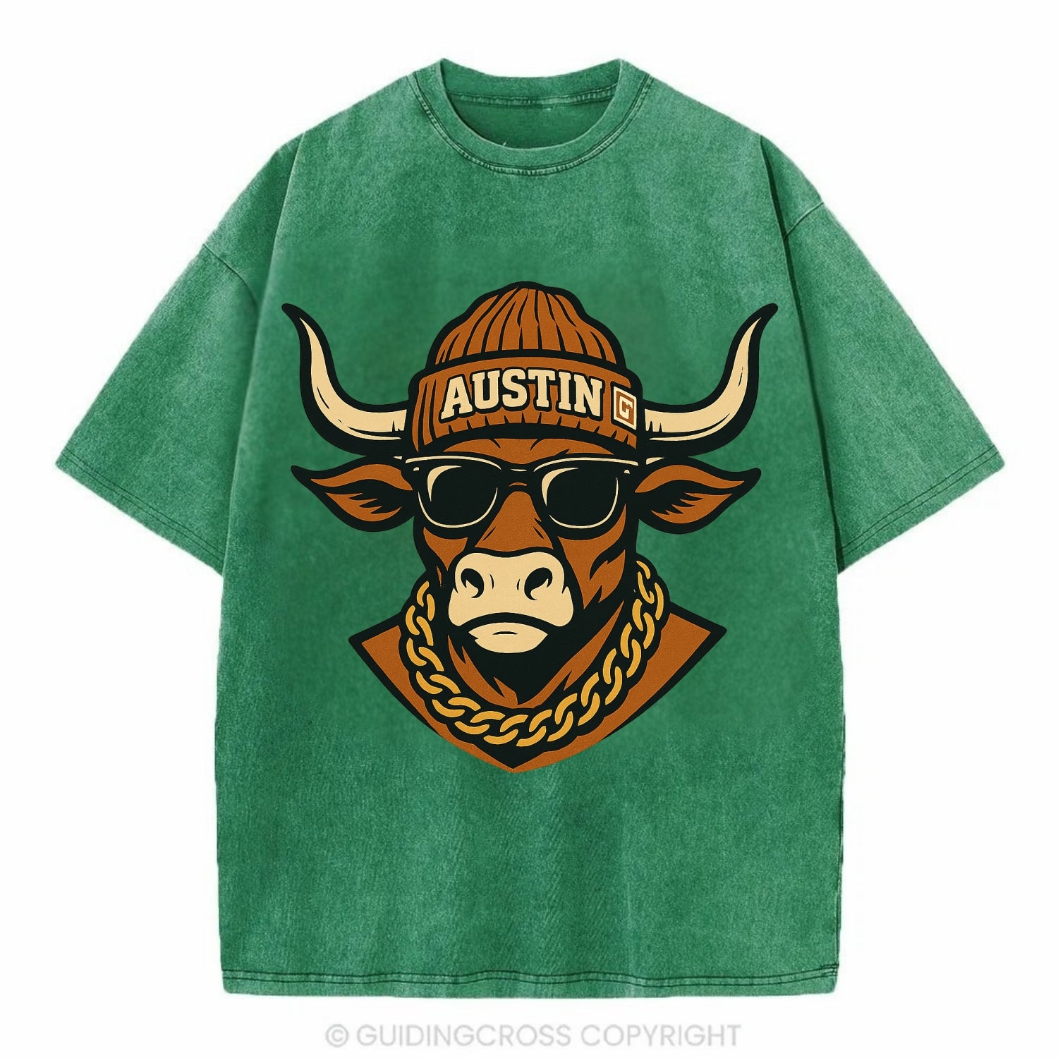 Austin Longhorn - Vintage T-shirt - Forest Mist(Green)