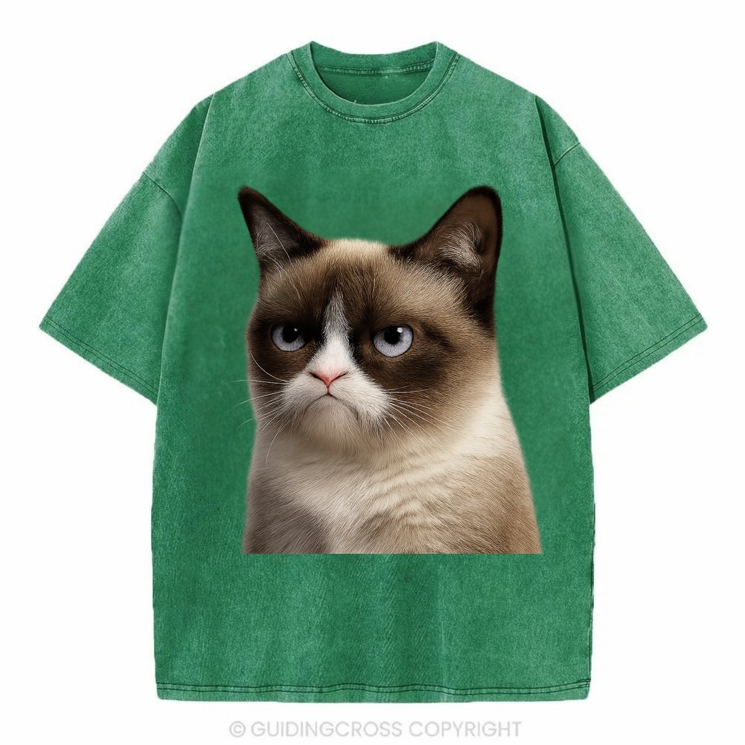 Grumpy Cat Expression  - Vintage T-shirt - Forest Mist(Green)