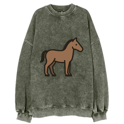 Horse - Brown standing pose flat side profile - Vintage Sweatshirt - Forest Mist(Green)