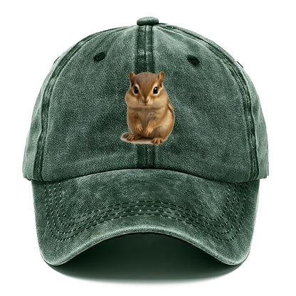 Baby Chipmunk - striped back, cheek pouches, tiny paws, bright eyes, front-facing, - Classic Cap - Forest Mist(Green)