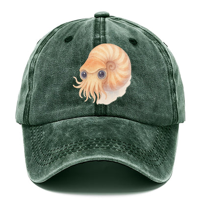 Baby Nautilus - spiral shell, tentacles peeking, ancient eyes, front-facing, living - Classic Cap - Forest Mist(Green)