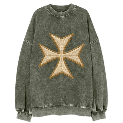 Hospitaller Cross  - Vintage Sweatshirt - Forest Mist(Green)