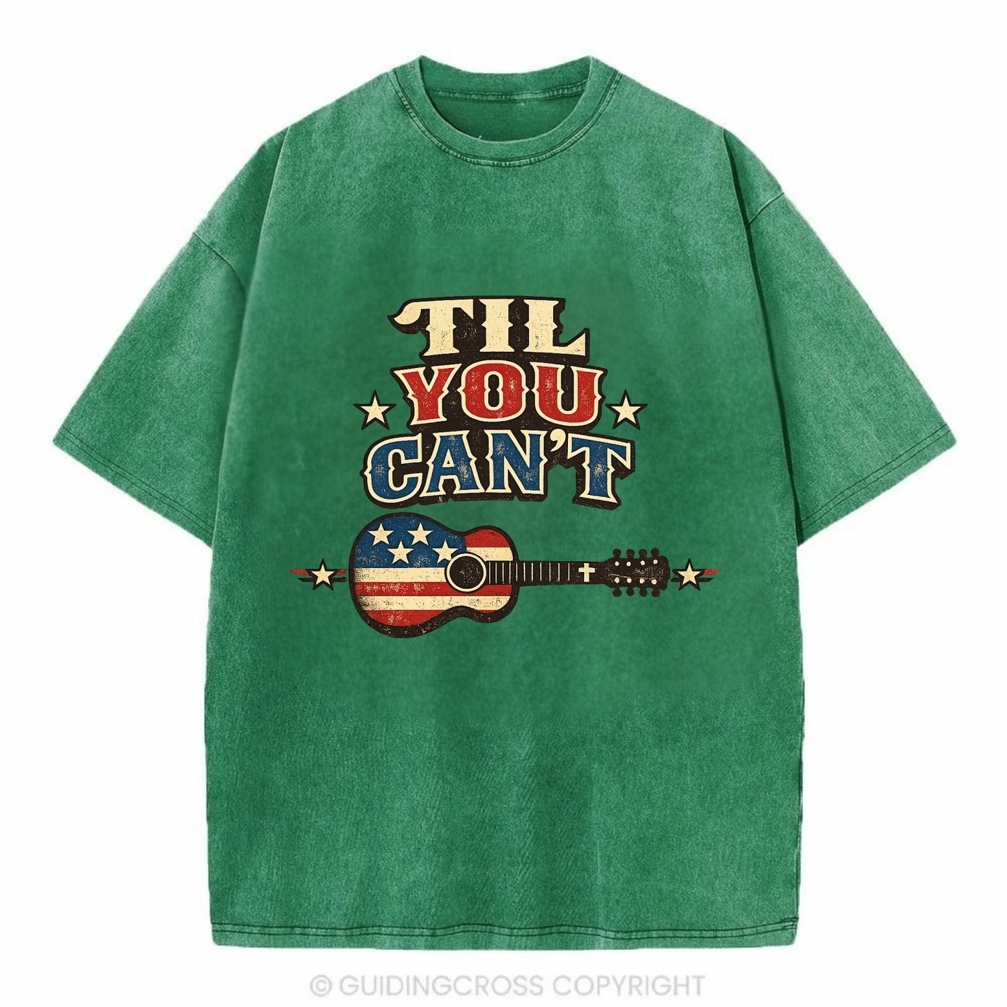 Til You Cant - Flag Guitar - Vintage T-shirt - Forest Mist(Green)