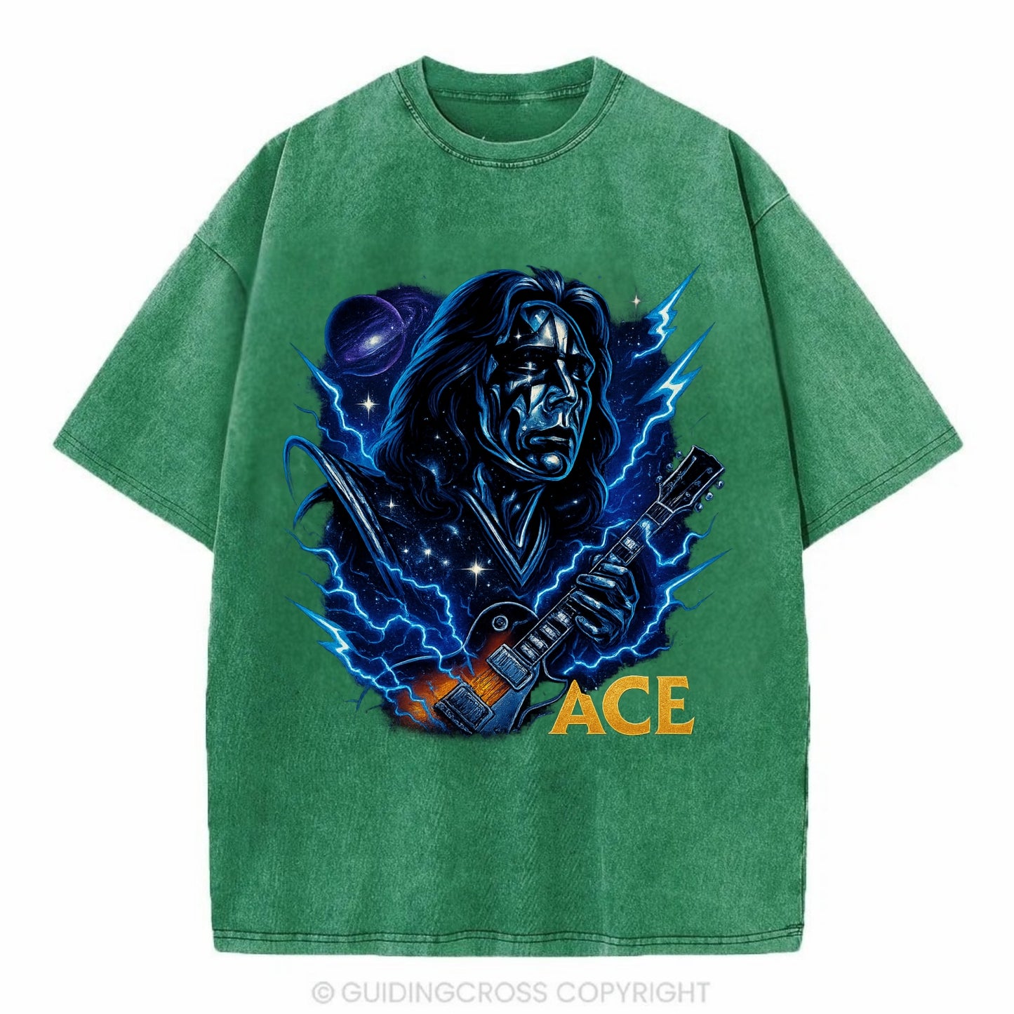 Cosmic Chrome Portrait - Vintage T-shirt - Forest Mist(Green)