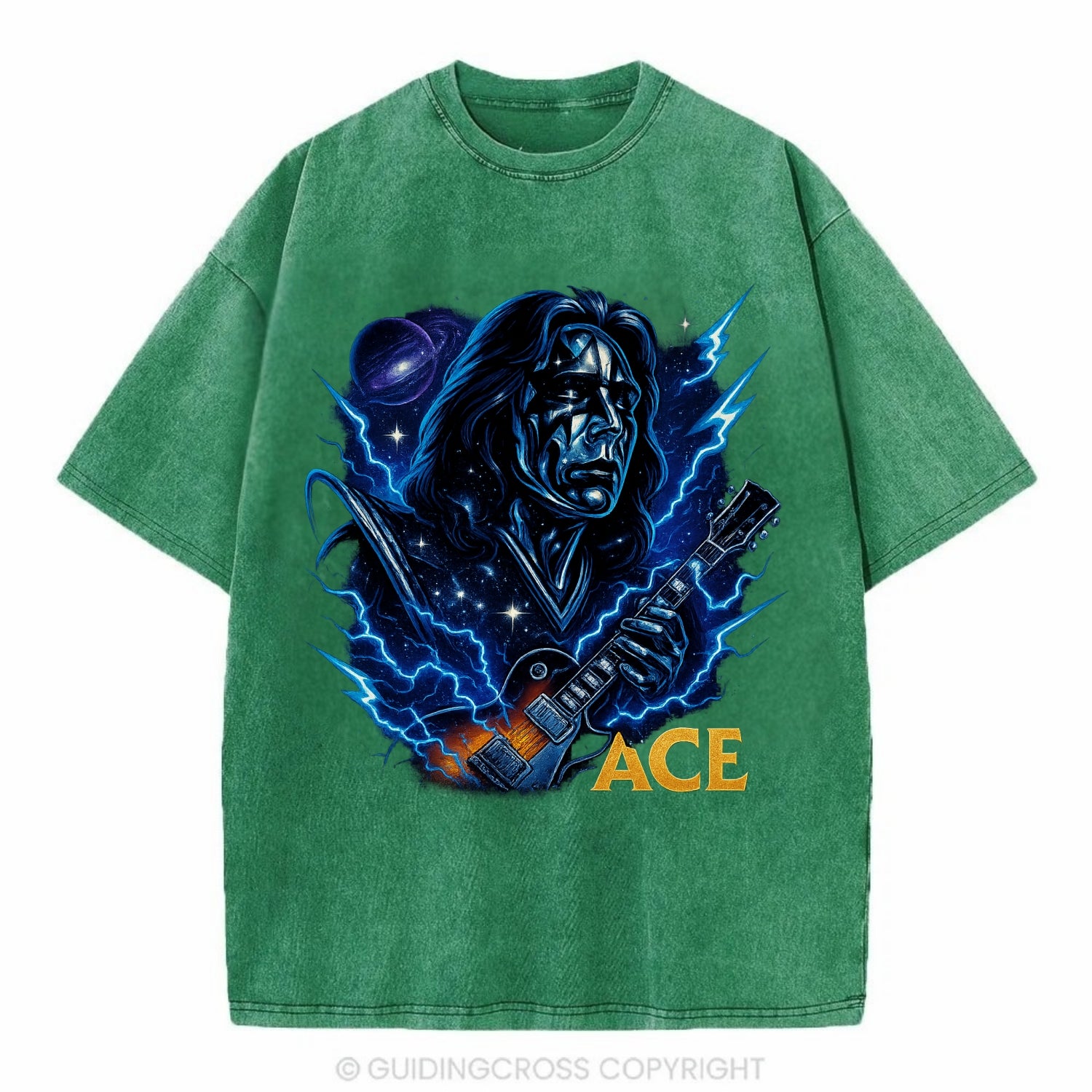 Cosmic Chrome Portrait - Vintage T-shirt - Forest Mist(Green)