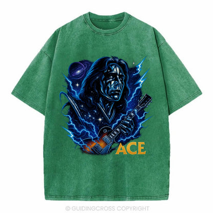 Cosmic Chrome Portrait - Vintage T-shirt - Forest Mist(Green)