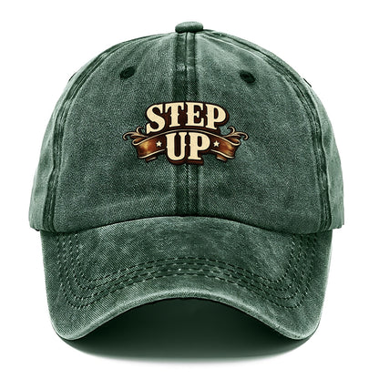 Bold typography design - "STEP UP" - rise to occasion, take charge - Classic Cap - Forest Mist(Green)