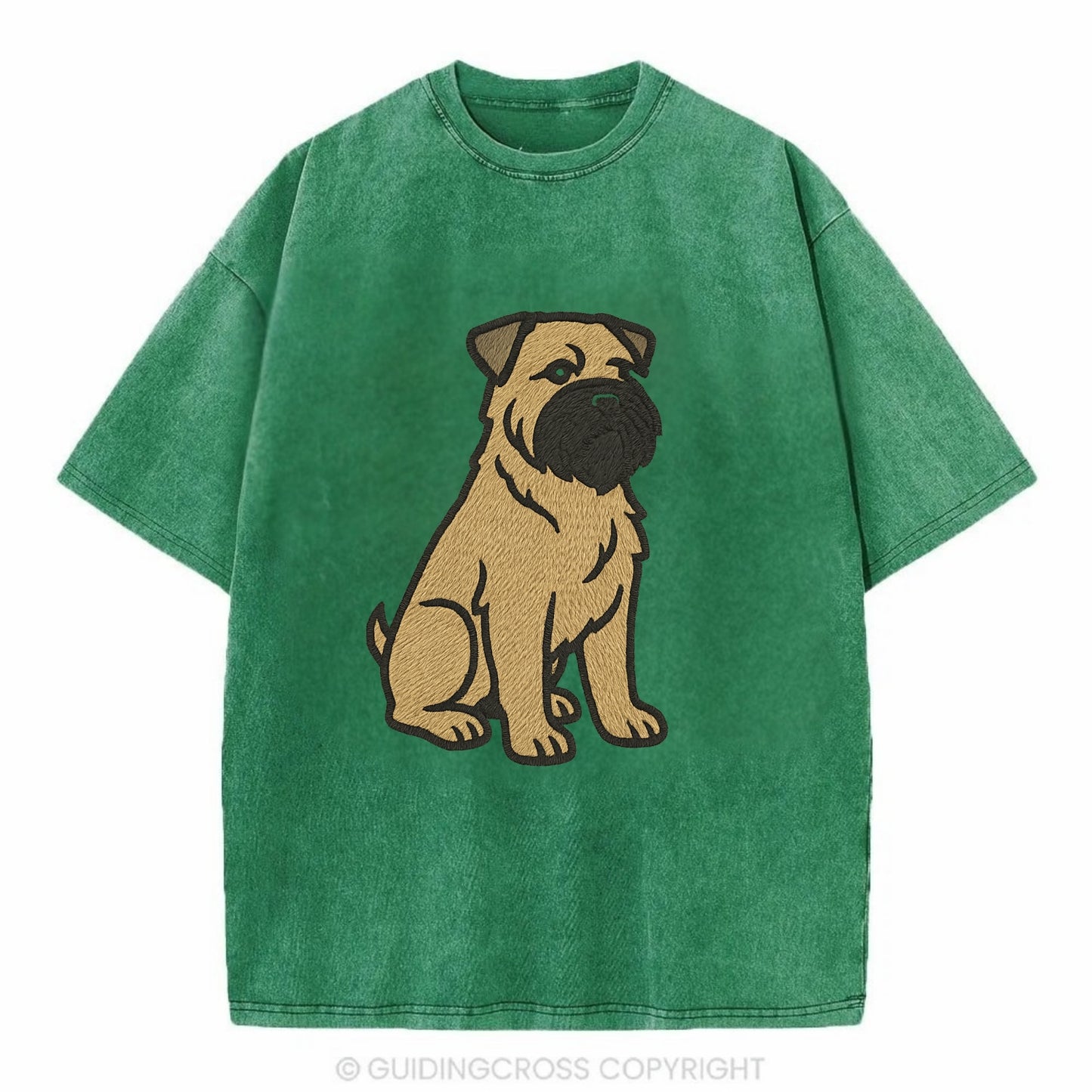 Bouvier des Flandres - Fawn rough coat embroidered design - Vintage T-shirt - Forest Mist(Green)