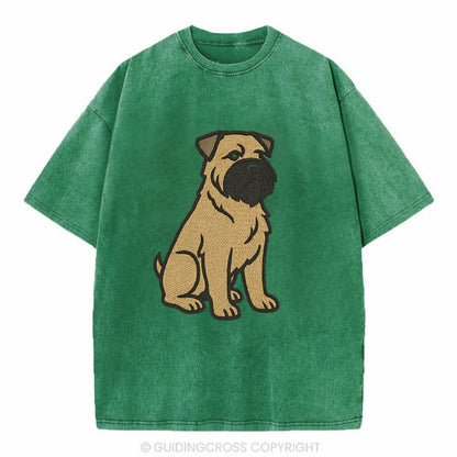 Bouvier des Flandres - Fawn rough coat embroidered design - Vintage T-shirt - Forest Mist(Green)