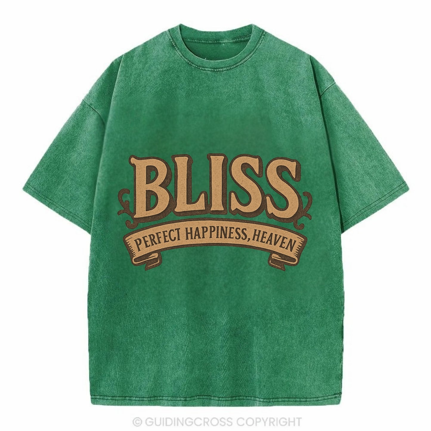 Bold typography design - "BLISS" - perfect happiness, heaven - Vintage T-shirt - Forest Mist(Green)