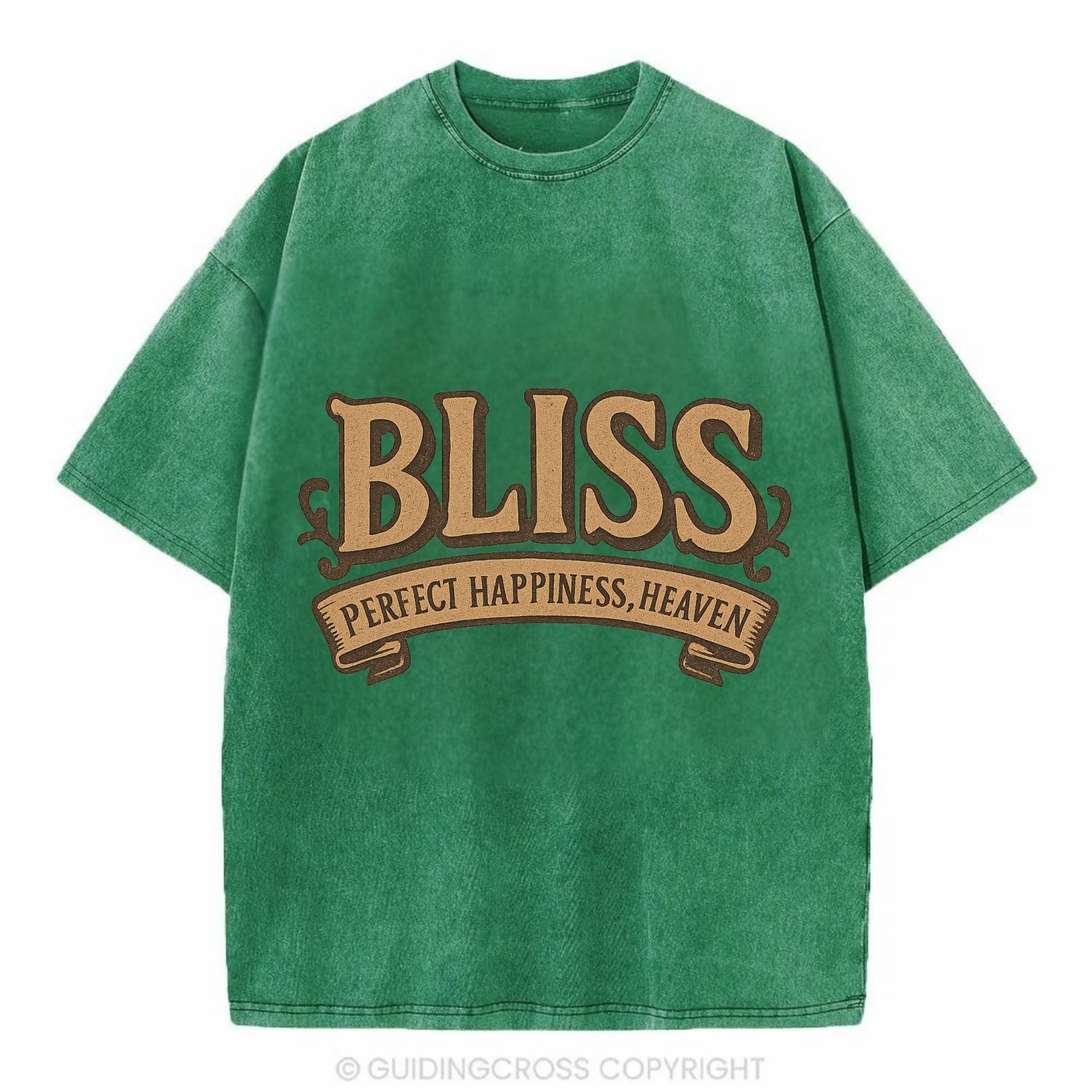 Bold typography design - "BLISS" - perfect happiness, heaven - Vintage T-shirt - Forest Mist(Green)