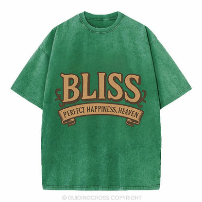 Bold typography design - "BLISS" - perfect happiness, heaven - Vintage T-shirt - Forest Mist(Green)