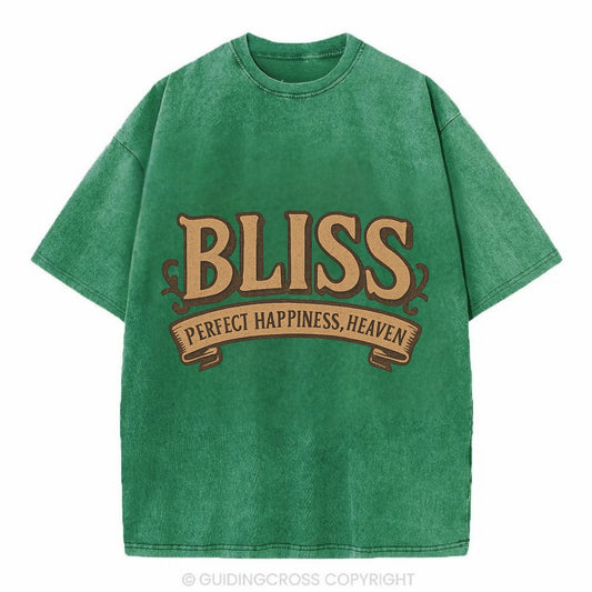 Bold typography design - "BLISS" - perfect happiness, heaven - Vintage T-shirt - Forest Mist(Green)