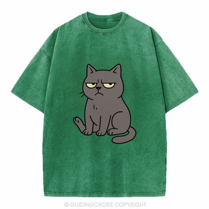 The Cat Judging Silently - Vintage T-shirt - Forest Mist(Green)